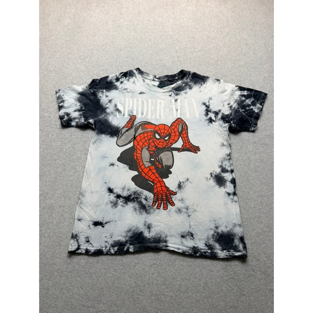 Marvel Spider-Man Tie Dye Graphic T-Shirt Mens Medium Black White Cotton Tee